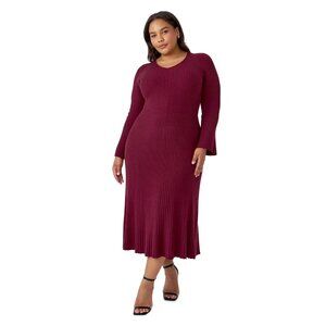 NEW Edited by Hunter McGrady Women's Flare Midi Sweater Dress Burgundy 2X